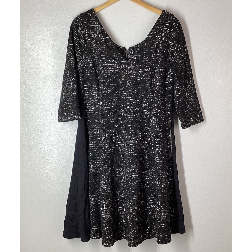 Lane Bryant black tweed 34 sleeve dress with pockets GUC size 14-16